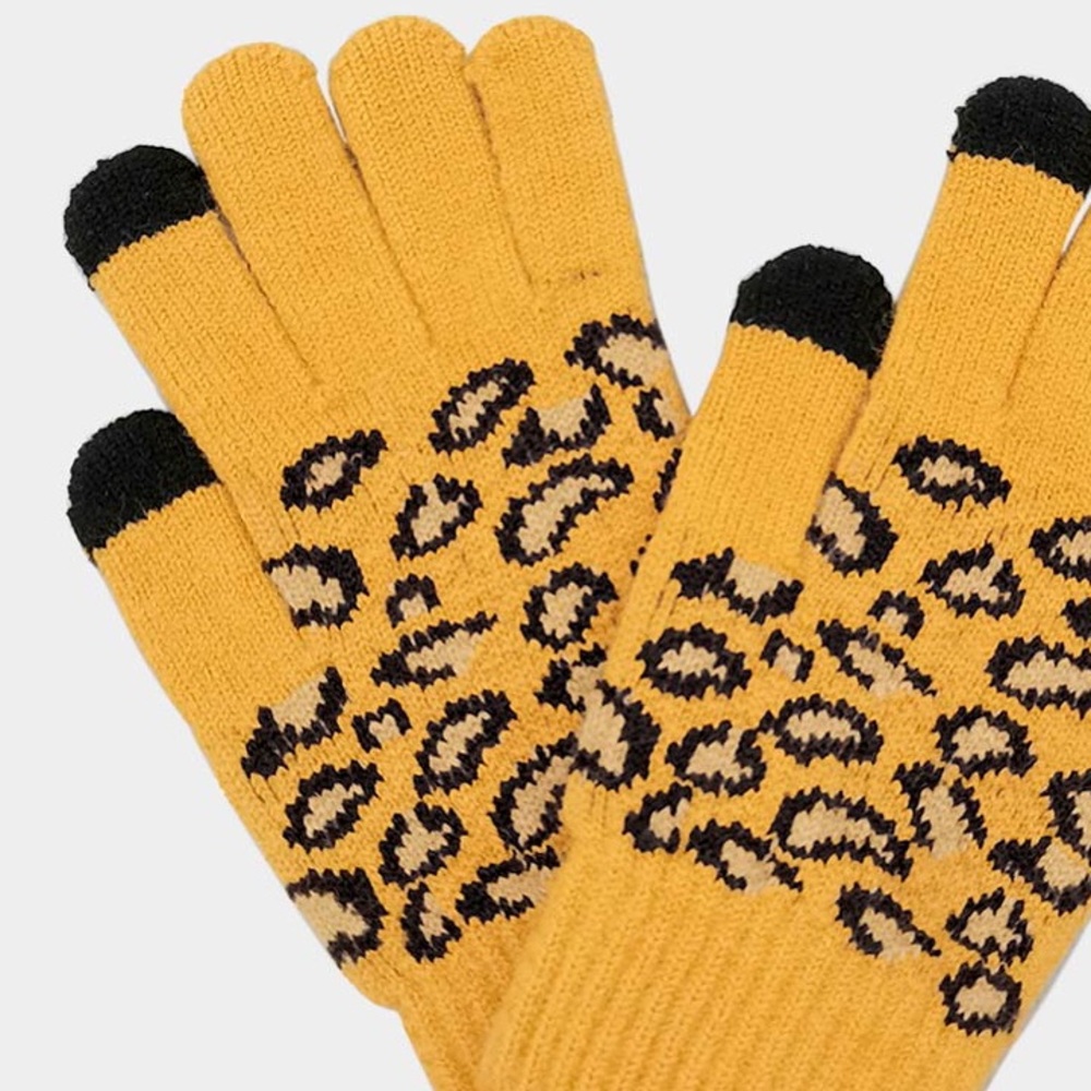 Mustard yellow leopard pattern smart gloves - Picture 2 of 5